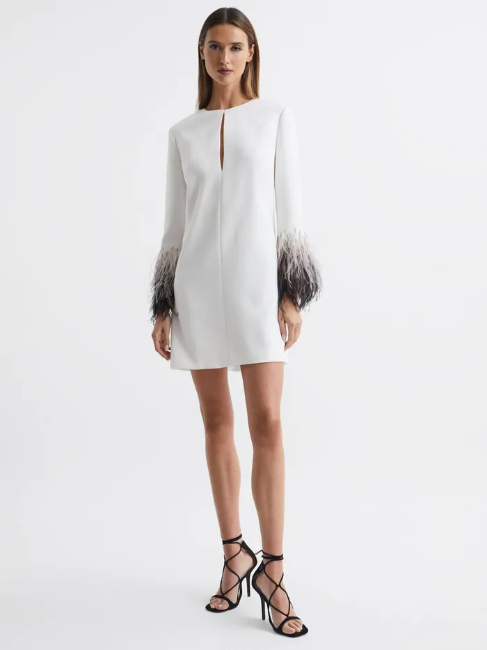 Reiss Dresses Halston 8211 Kendall Halston Tailored Feather Sleeve Mini Dress White 8211 Women