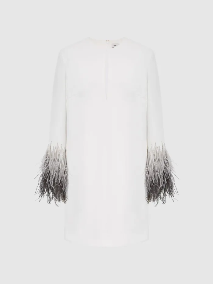 Reiss Dresses Halston 8211 Kendall Halston Tailored Feather Sleeve Mini Dress White 8211 Women