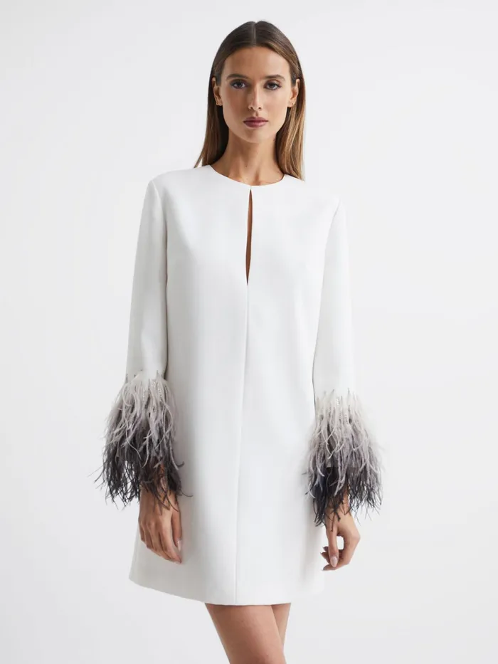 Reiss Dresses Halston 8211 Kendall Halston Tailored Feather Sleeve Mini Dress White 8211 Women