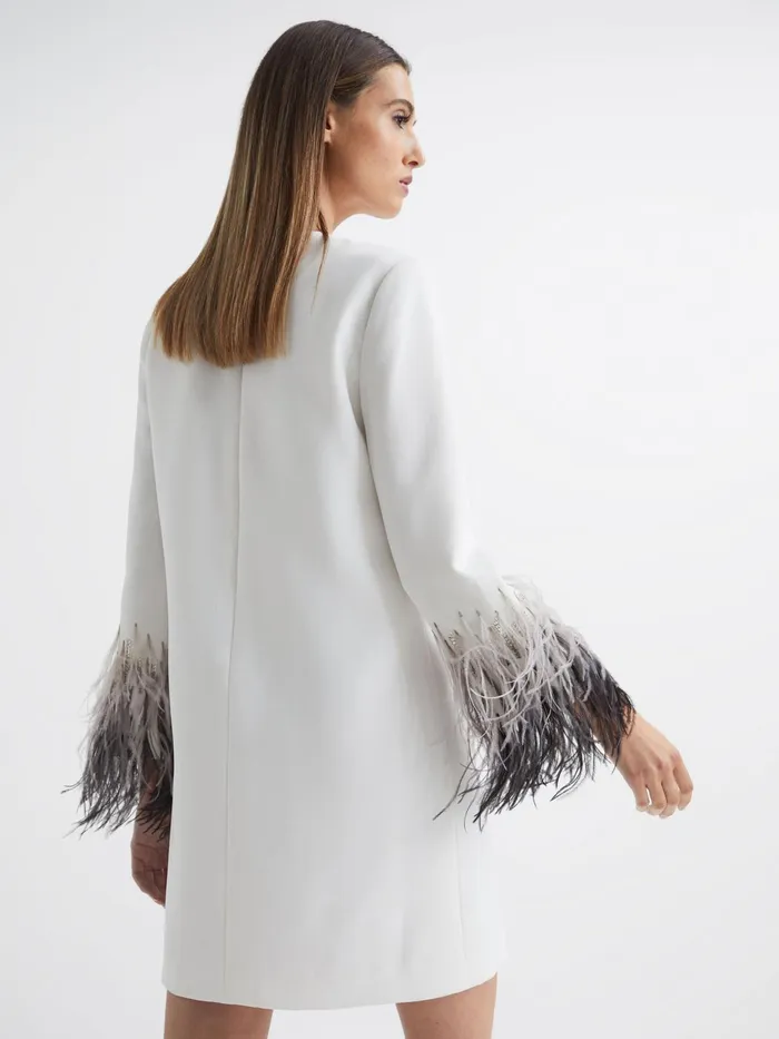 Reiss Dresses Halston 8211 Kendall Halston Tailored Feather Sleeve Mini Dress White 8211 Women
