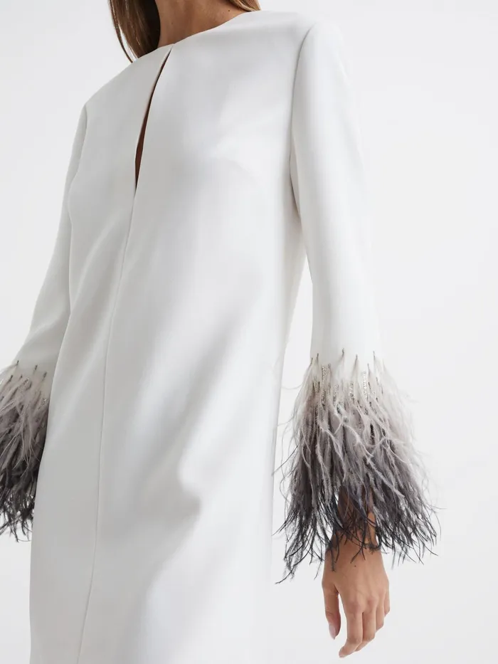 Reiss Dresses Halston 8211 Kendall Halston Tailored Feather Sleeve Mini Dress White 8211 Women