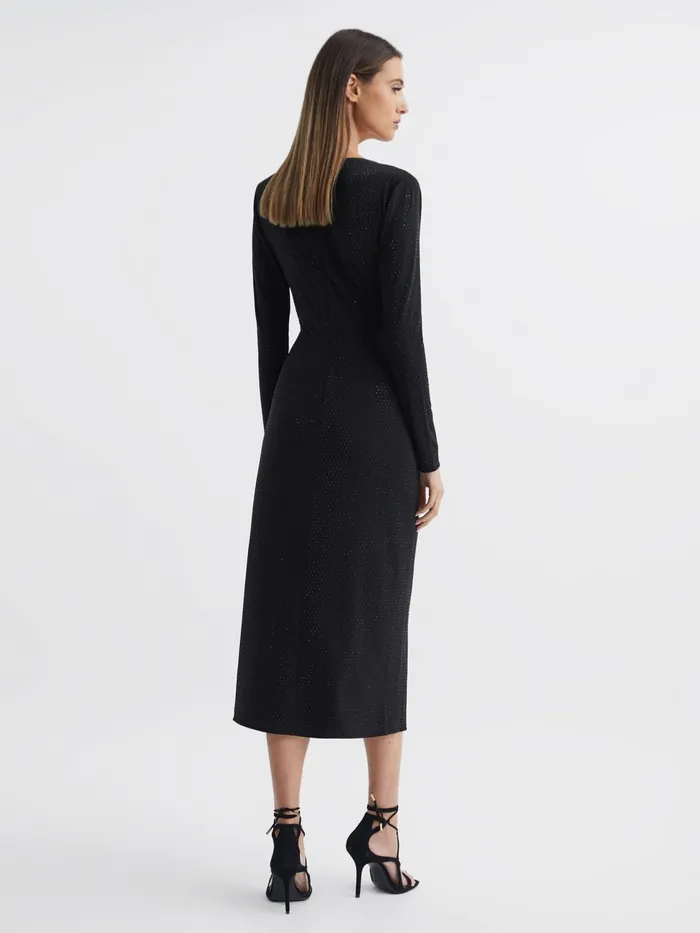 Reiss Dresses Halston 8211 Tenaya Halston Crystal Jersey Midi Dress Black 8211 Women