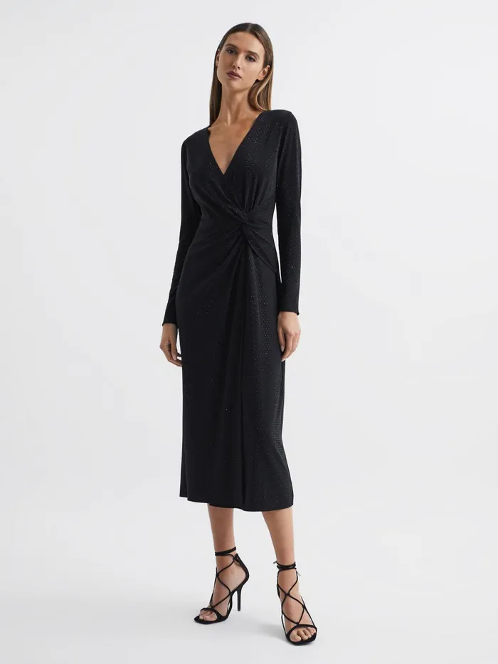 Reiss Dresses Halston 8211 Tenaya Halston Crystal Jersey Midi Dress Black 8211 Women
