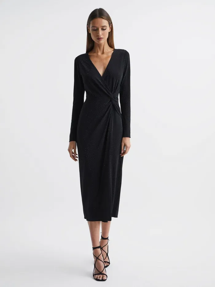 Reiss Dresses Halston 8211 Tenaya Halston Crystal Jersey Midi Dress Black 8211 Women
