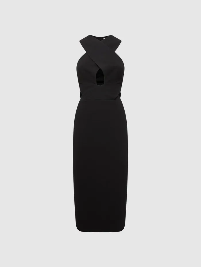 Reiss Dresses Inez Bodycon CutOut Midi Dress Black 8211 Women