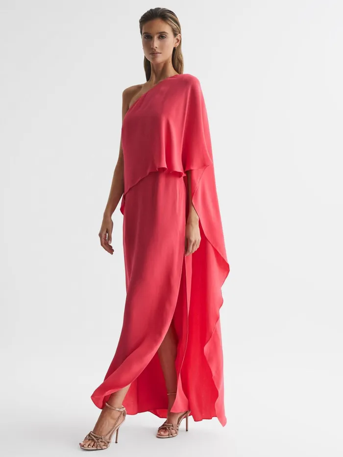 Reiss Dresses Jordyn OffShoulder Cape Maxi Dress Coral 8211 Women