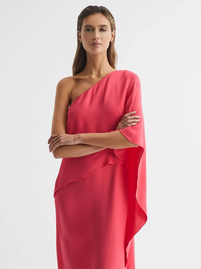 Reiss Dresses Jordyn OffShoulder Cape Maxi Dress Coral 8211 Women