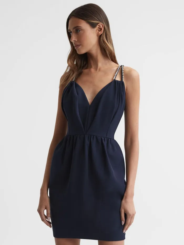 Reiss Dresses Justine Halston Embellished Strap Mini Dress Navy 8211 Women