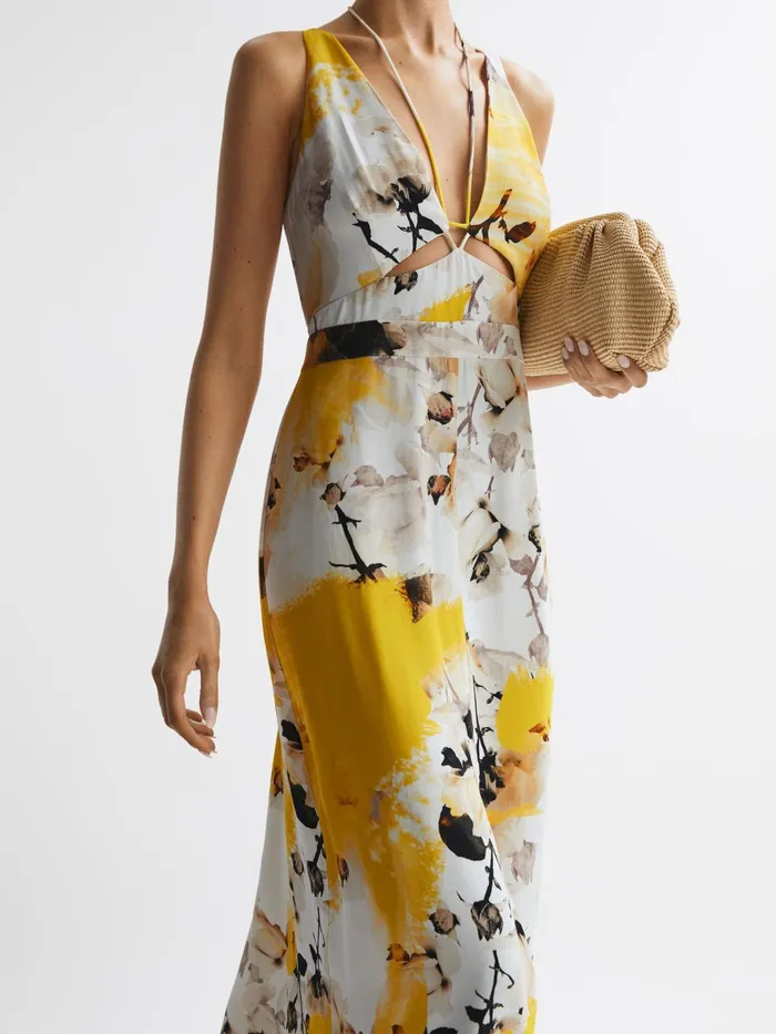 Reiss Dresses Kasia Fitted Floral Print Midi Dress Yellow 8211 Women