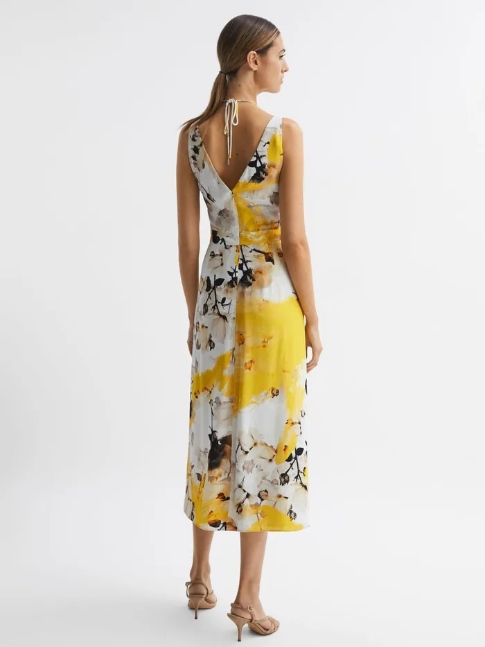 Reiss Dresses Kasia Fitted Floral Print Midi Dress Yellow 8211 Women