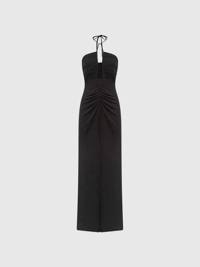 Reiss Dresses Lana Plunge Neck Halter Maxi Dress Black 8211 Women
