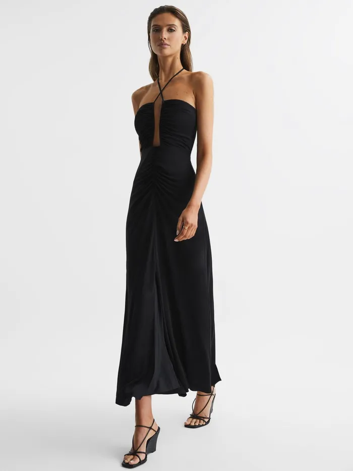 Reiss Dresses Lana Plunge Neck Halter Maxi Dress Black 8211 Women