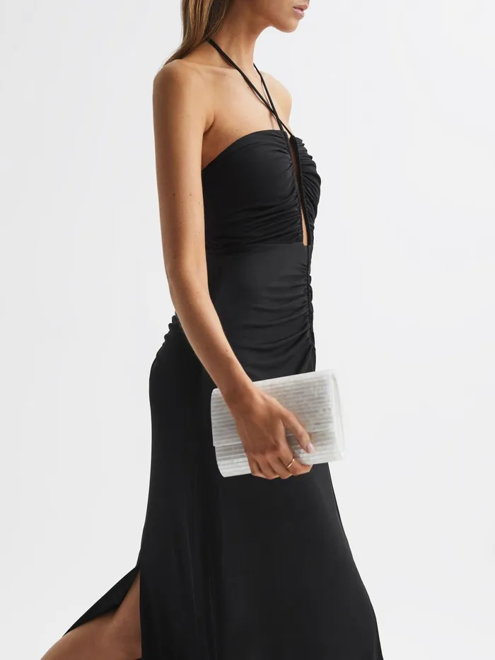 Reiss Dresses Lana Plunge Neck Halter Maxi Dress Black 8211 Women