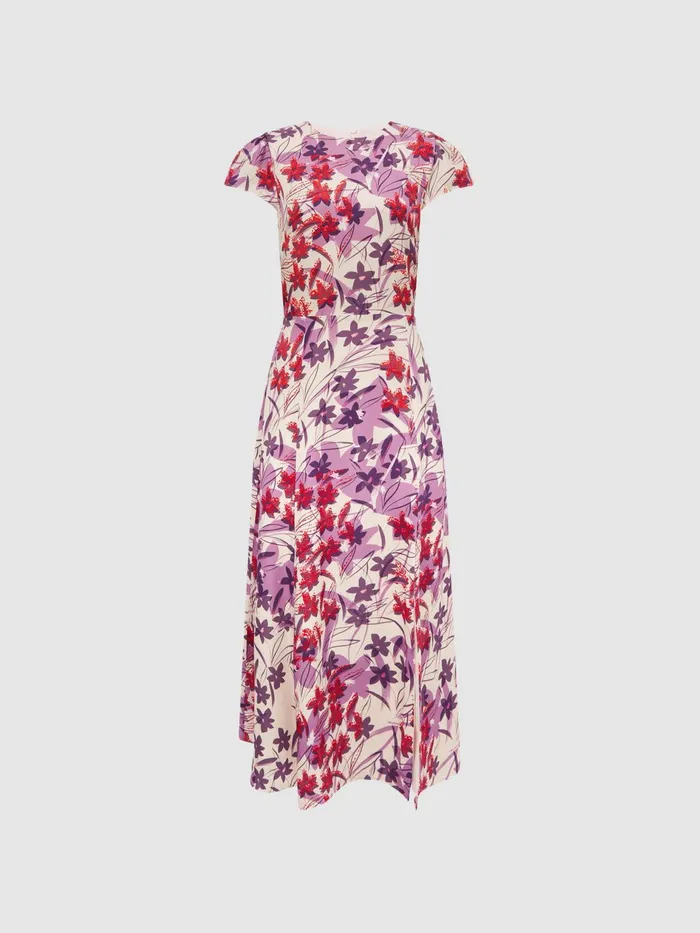 Reiss Dresses Livia Printed Cut Out Back Midi Dress Pinkpurple 8211 Women