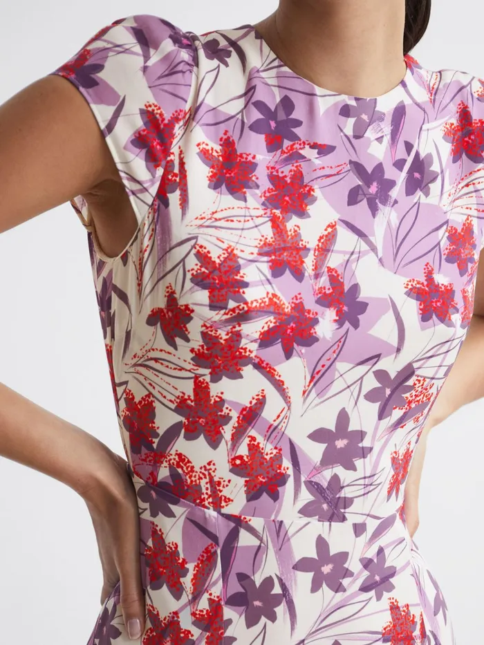 Reiss Dresses Livia Printed Cut Out Back Midi Dress Pinkpurple 8211 Women