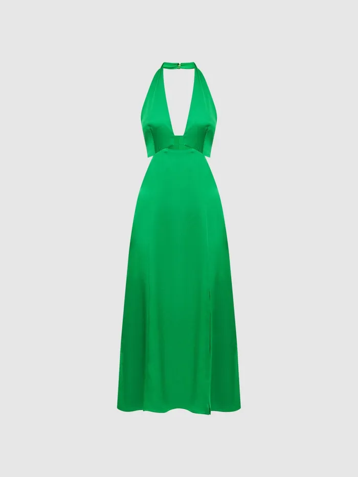 Reiss Dresses Maia Fitted Halter Neck Midi Dress Green 8211 Women