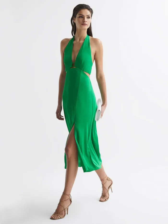Reiss Dresses Maia Fitted Halter Neck Midi Dress Green 8211 Women