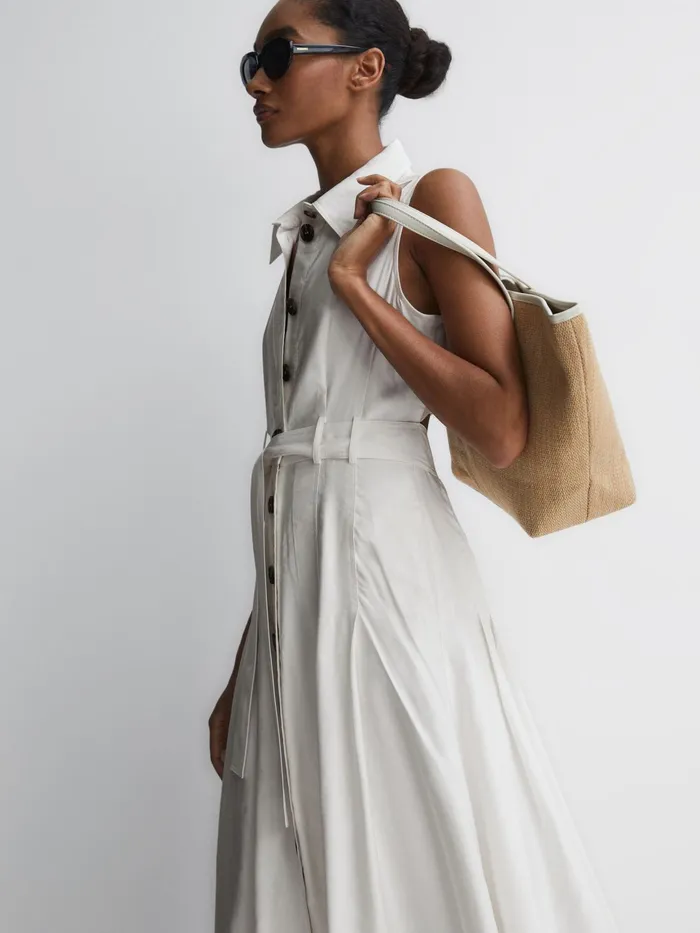 Reiss Dresses Milena Button Front Midi Dress Ivory 8211 Women