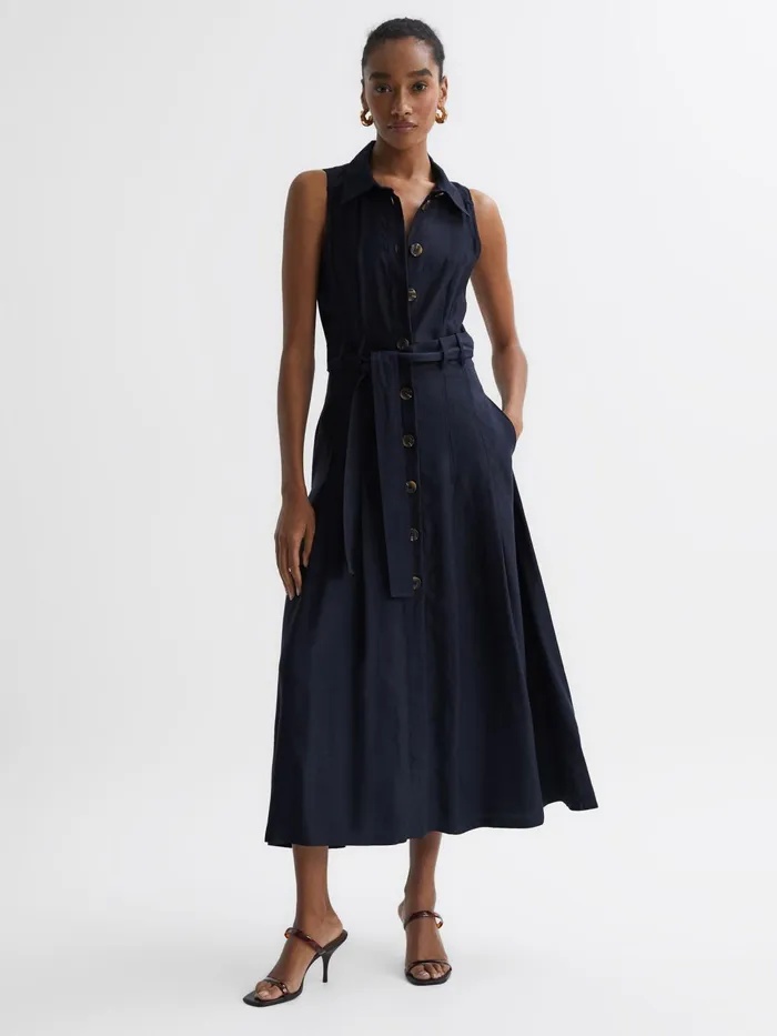 Reiss Dresses Milena Button Front Midi Dress Navy 8211 Women