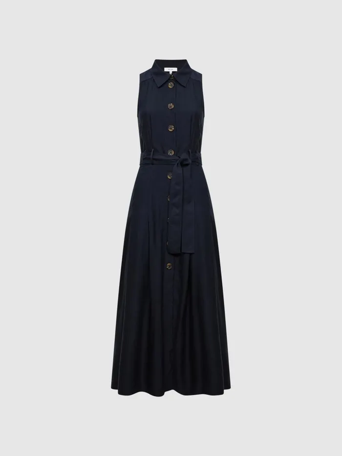 Reiss Dresses Milena Button Front Midi Dress Navy 8211 Women