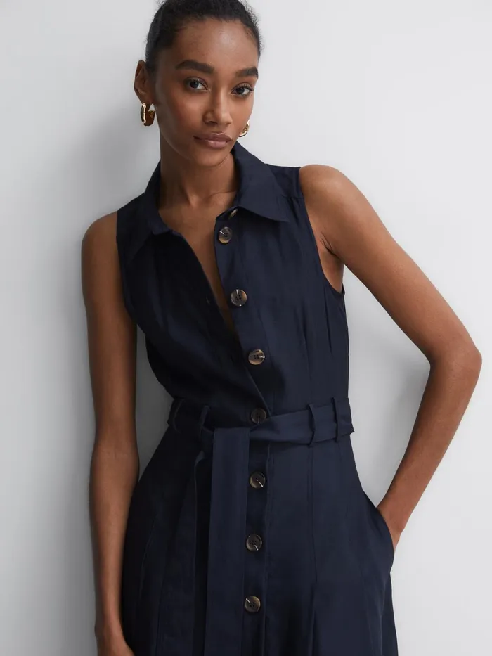 Reiss Dresses Milena Button Front Midi Dress Navy 8211 Women