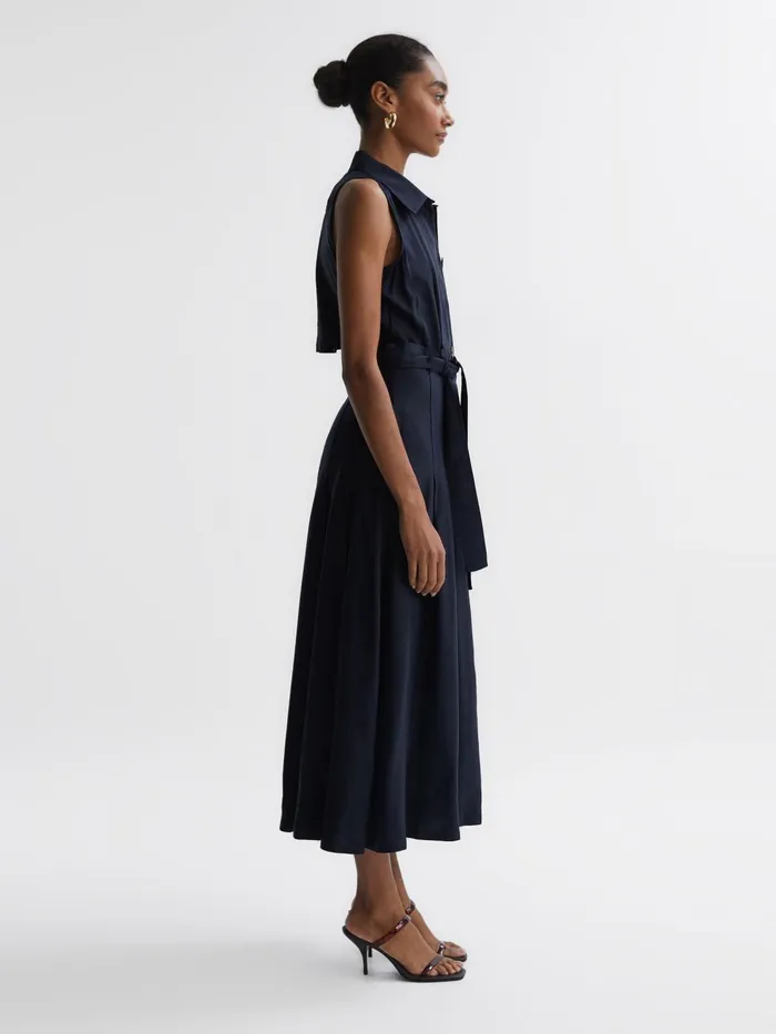 Reiss Dresses Milena Button Front Midi Dress Navy 8211 Women