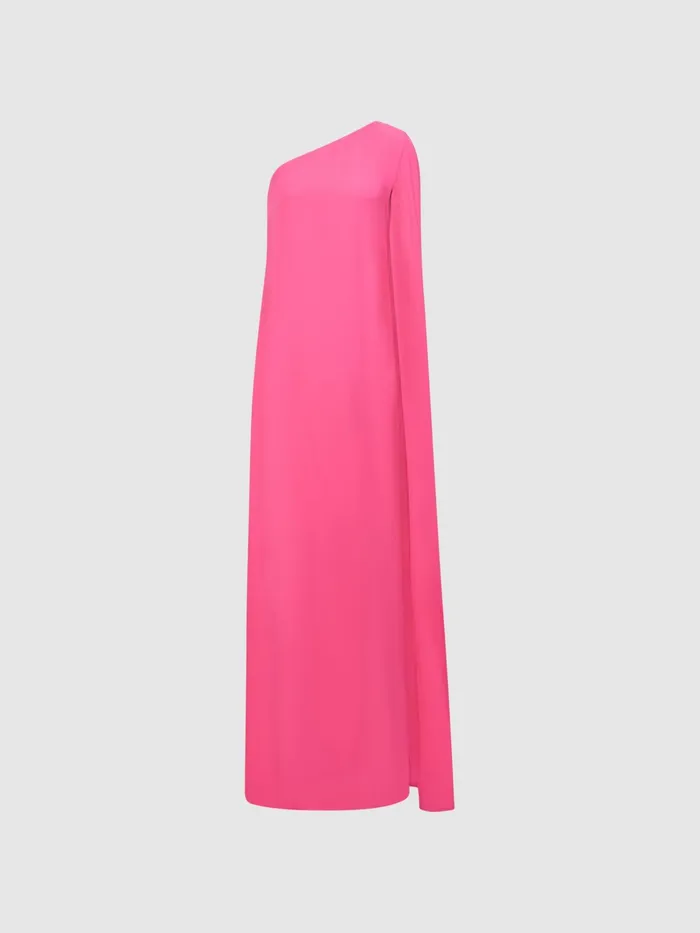 Reiss Dresses Nina Cape One Shoulder Maxi Dress Pink 8211 Women