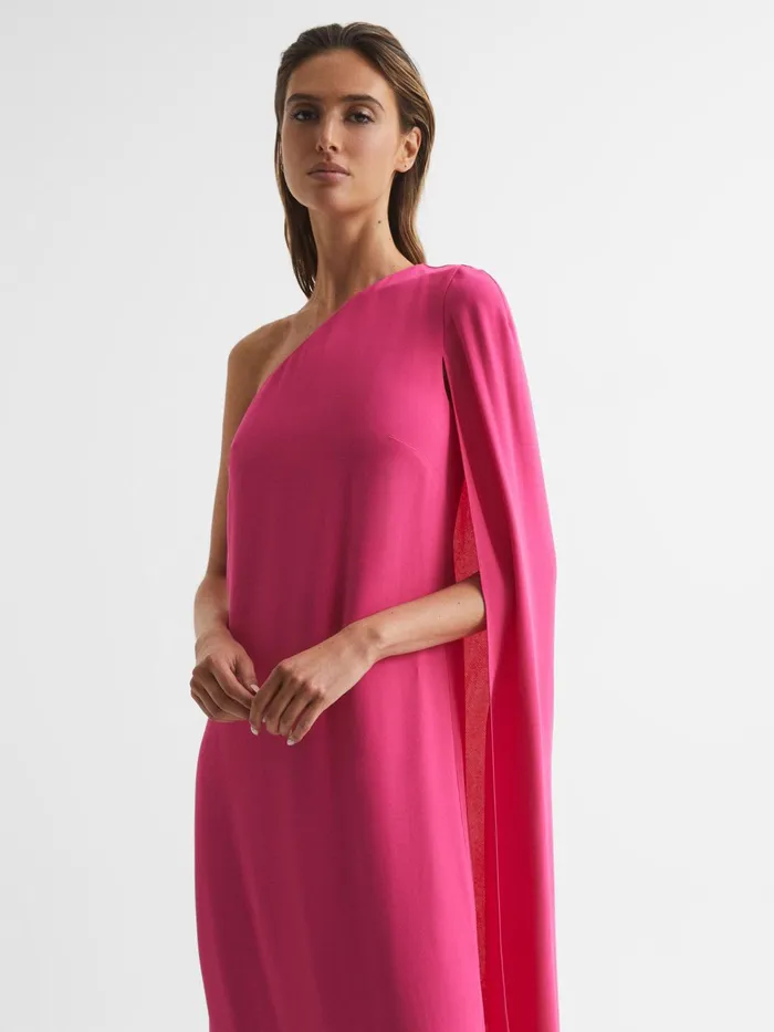 Reiss Dresses Nina Cape One Shoulder Maxi Dress Pink 8211 Women
