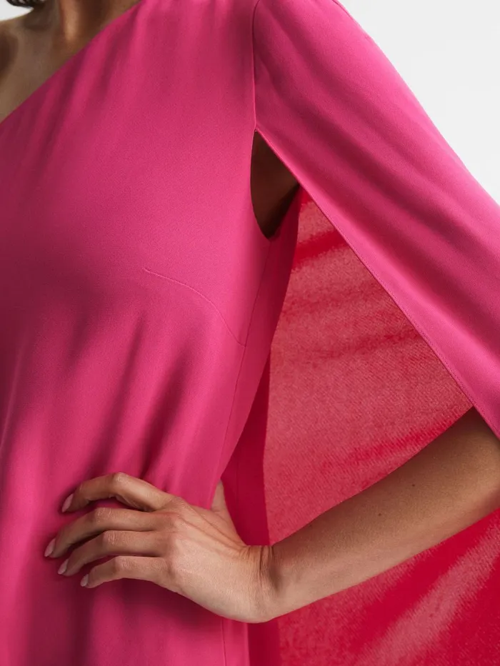 Reiss Dresses Nina Cape One Shoulder Maxi Dress Pink 8211 Women