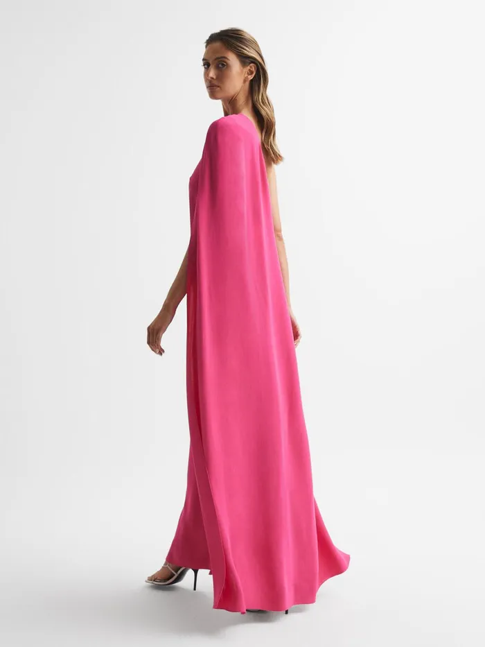 Reiss Dresses Nina Cape One Shoulder Maxi Dress Pink 8211 Women
