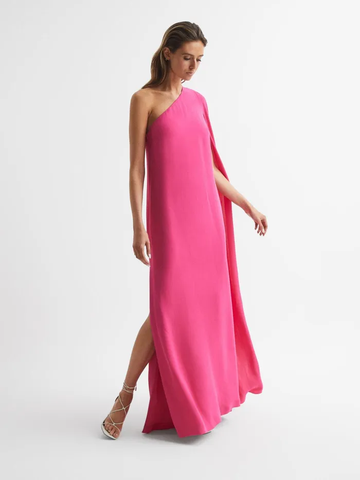 Reiss Dresses Nina Cape One Shoulder Maxi Dress Pink 8211 Women