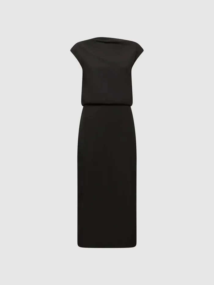 Reiss Dresses Paloma Linen Blend OpenBack Midi Dress Black 8211 Women