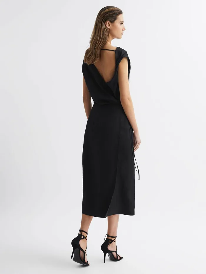 Reiss Dresses Paloma Linen Blend OpenBack Midi Dress Black 8211 Women