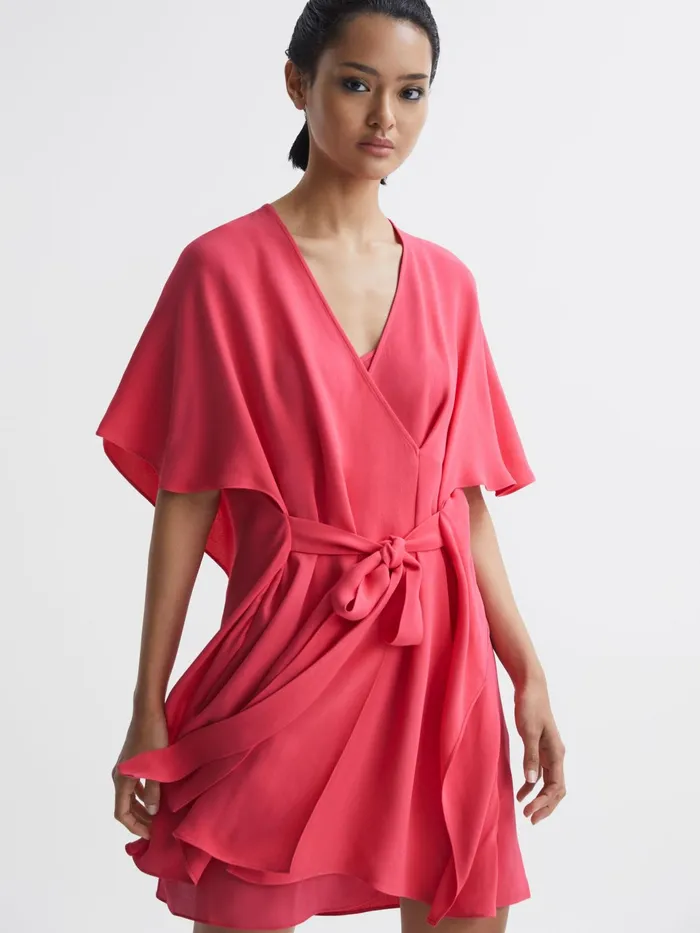 Reiss Dresses Peony Relaxed Fit Wrap Mini Dress Pink 8211 Women