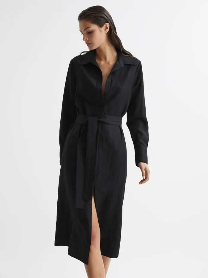 Reiss Dresses Phoenix Linen Blend Midi Dress Black 8211 Women