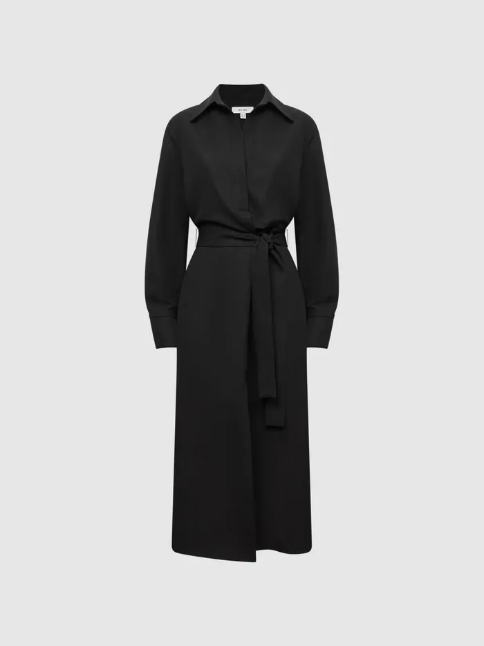 Reiss Dresses Phoenix Linen Blend Midi Dress Black 8211 Women