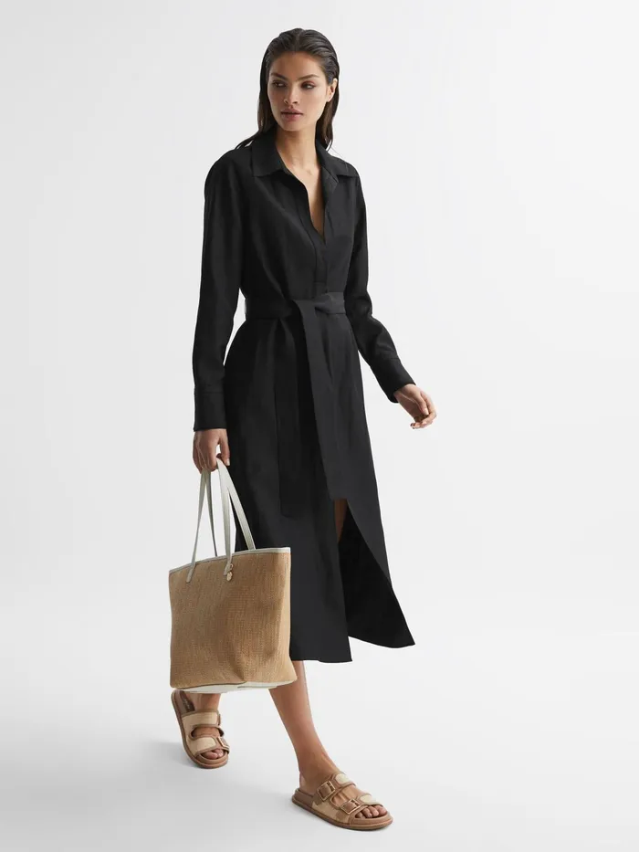 Reiss Dresses Phoenix Linen Blend Midi Dress Black 8211 Women