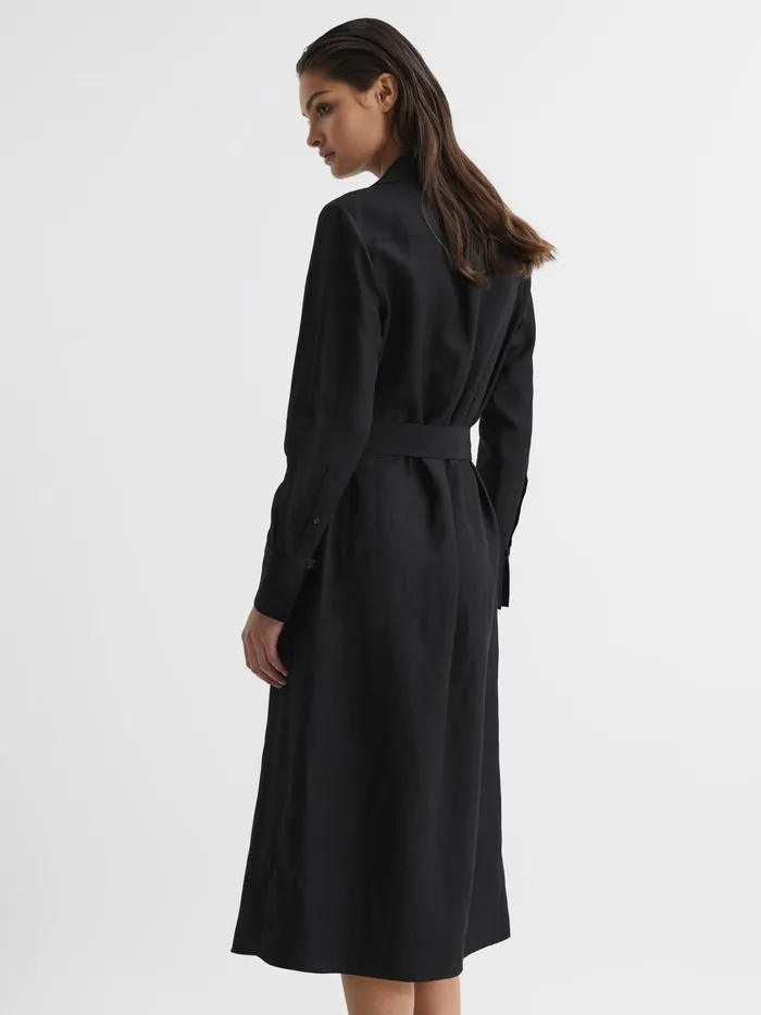 Reiss Dresses Phoenix Linen Blend Midi Dress Black 8211 Women