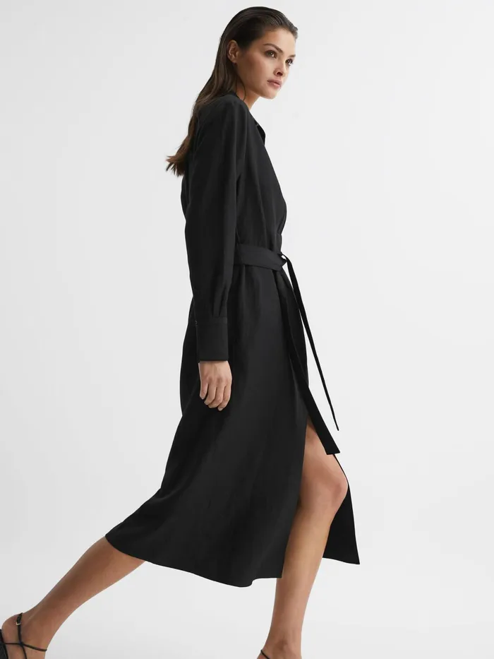 Reiss Dresses Phoenix Linen Blend Midi Dress Black 8211 Women
