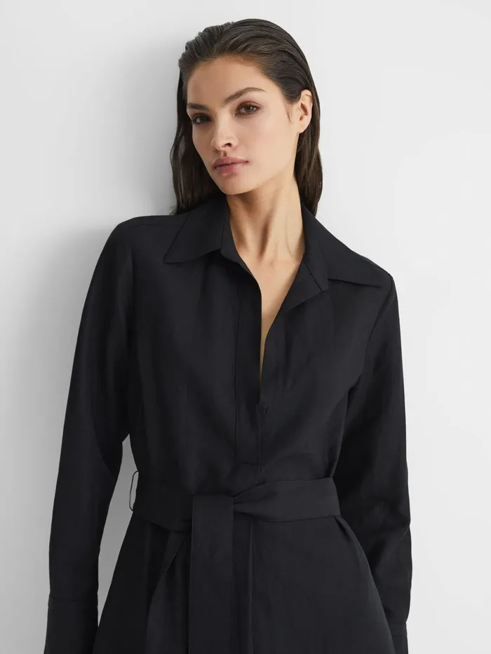 Reiss Dresses Phoenix Linen Blend Midi Dress Black 8211 Women