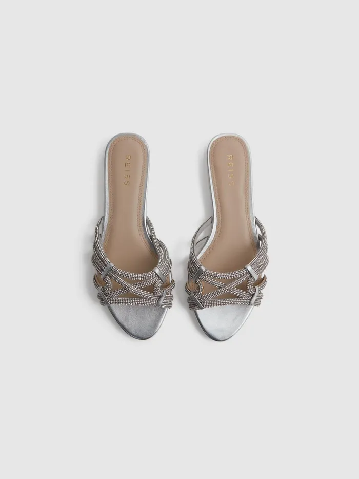Reiss Flats Eryn Embellished Flat Sandals Silver 8211 Women