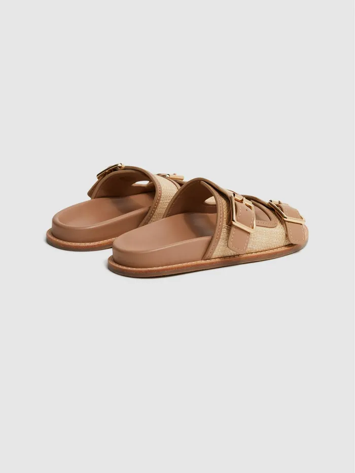 Reiss Flats Ezra Raffia Leather Sliders Natural 8211 Women