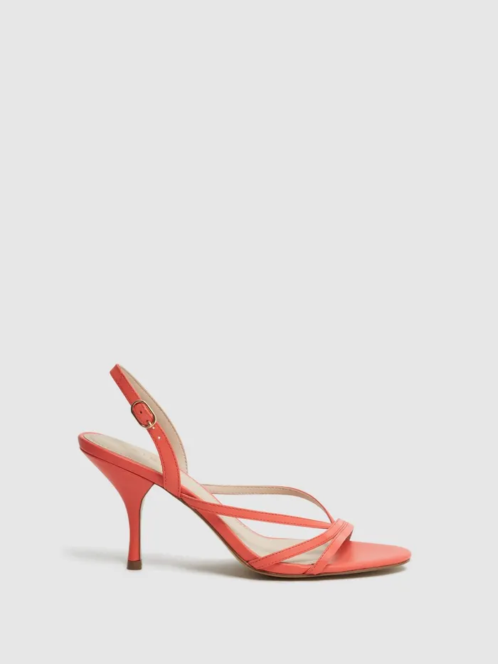 Reiss Heels Clara Strappy Mid Heel Sandals Biscuit 8211 Women