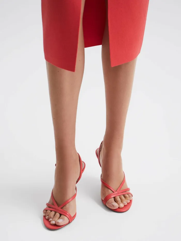 Reiss Heels Clara Strappy Mid Heel Sandals Biscuit 8211 Women