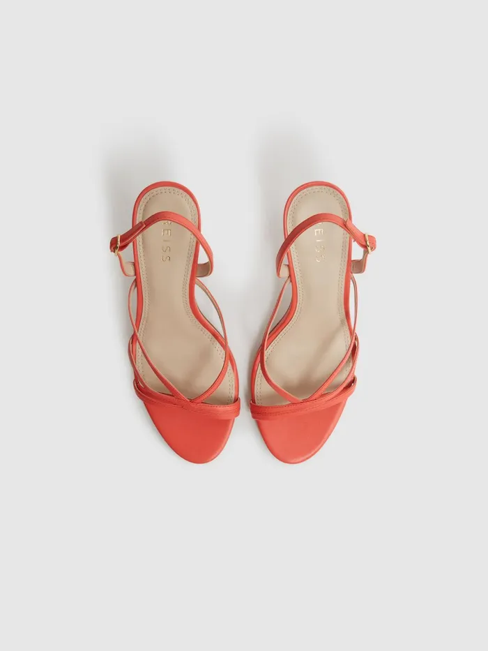 Reiss Heels Clara Strappy Mid Heel Sandals Biscuit 8211 Women