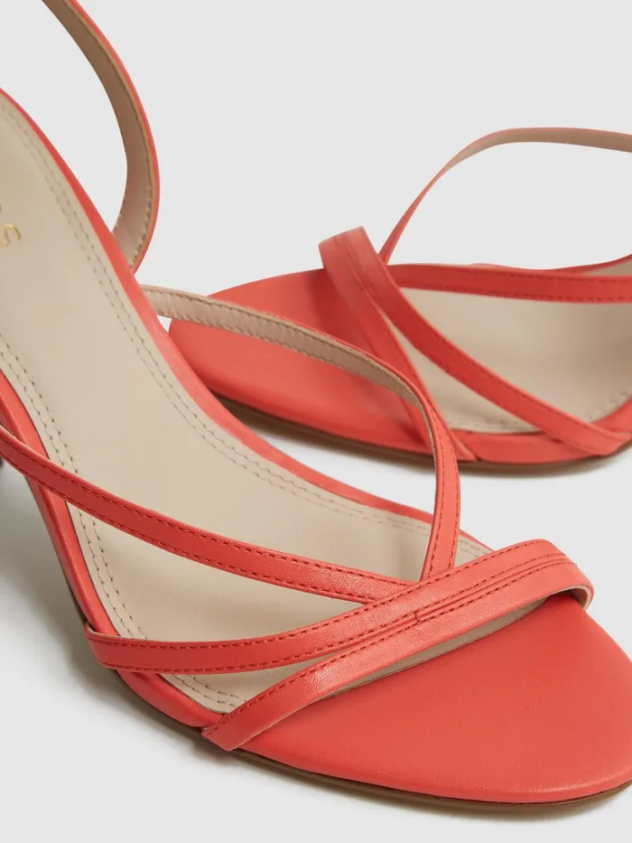 Reiss Heels Clara Strappy Mid Heel Sandals Biscuit 8211 Women