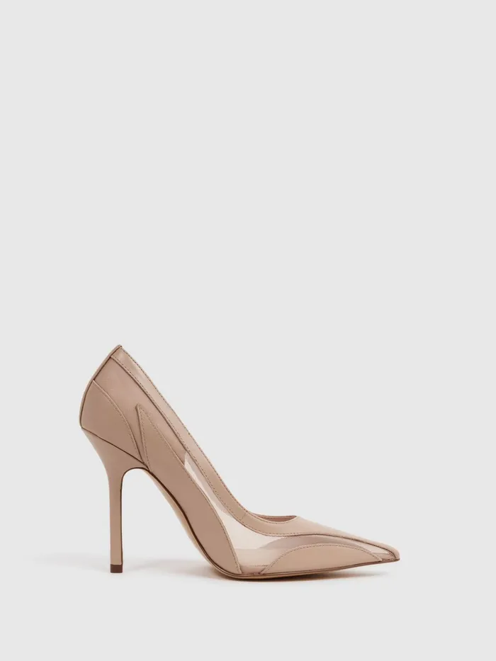 Reiss Heels Dahlia Court Leather Sheer Court Shoes Latte 8211 Women