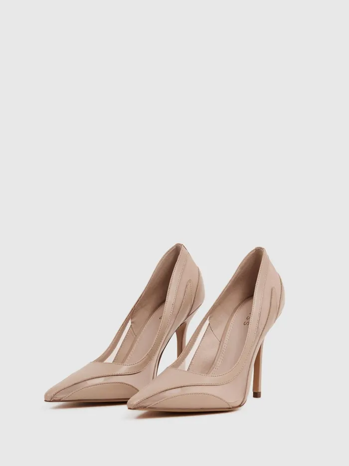 Reiss Heels Dahlia Court Leather Sheer Court Shoes Latte 8211 Women