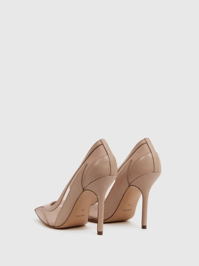Reiss Heels Dahlia Court Leather Sheer Court Shoes Latte 8211 Women