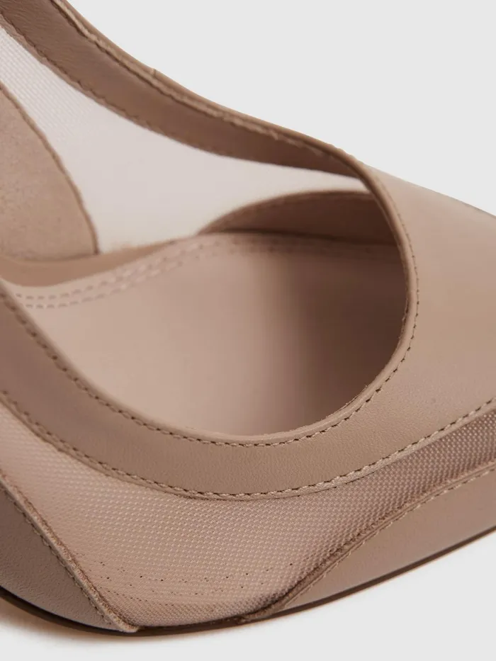 Reiss Heels Dahlia Court Leather Sheer Court Shoes Latte 8211 Women